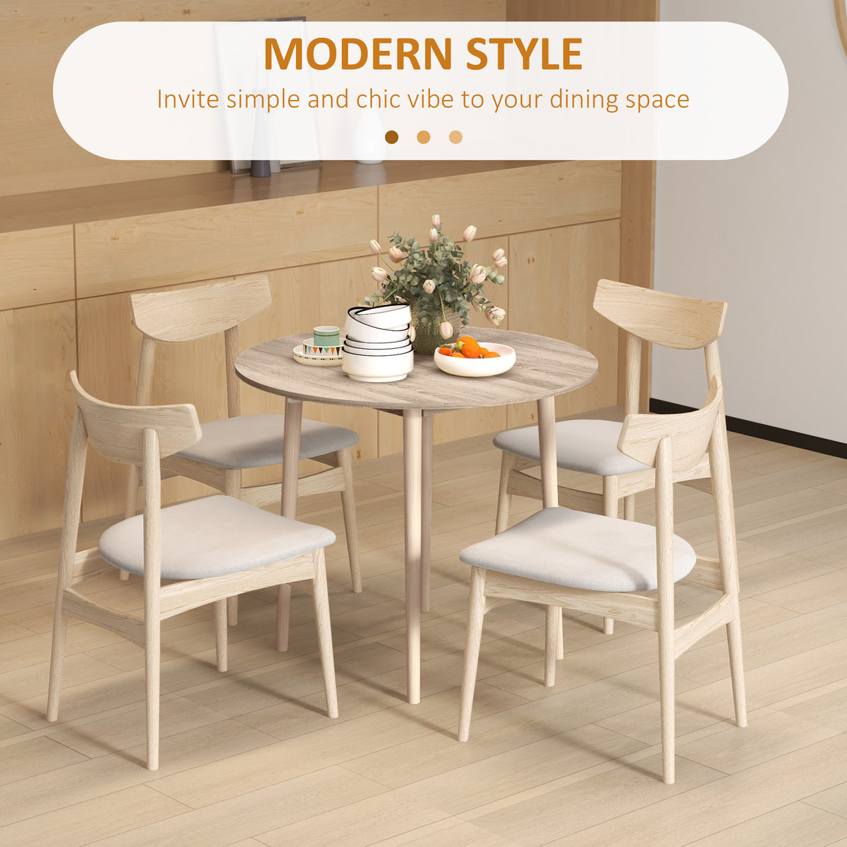 Wooden Folding Drop Leaf Dining Table Round for 4 People - Velmora