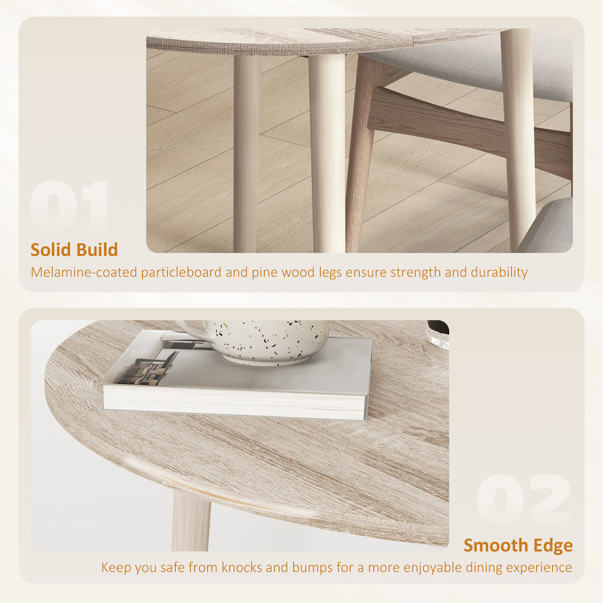 Wooden Folding Drop Leaf Dining Table Round for 4 People - Velmora