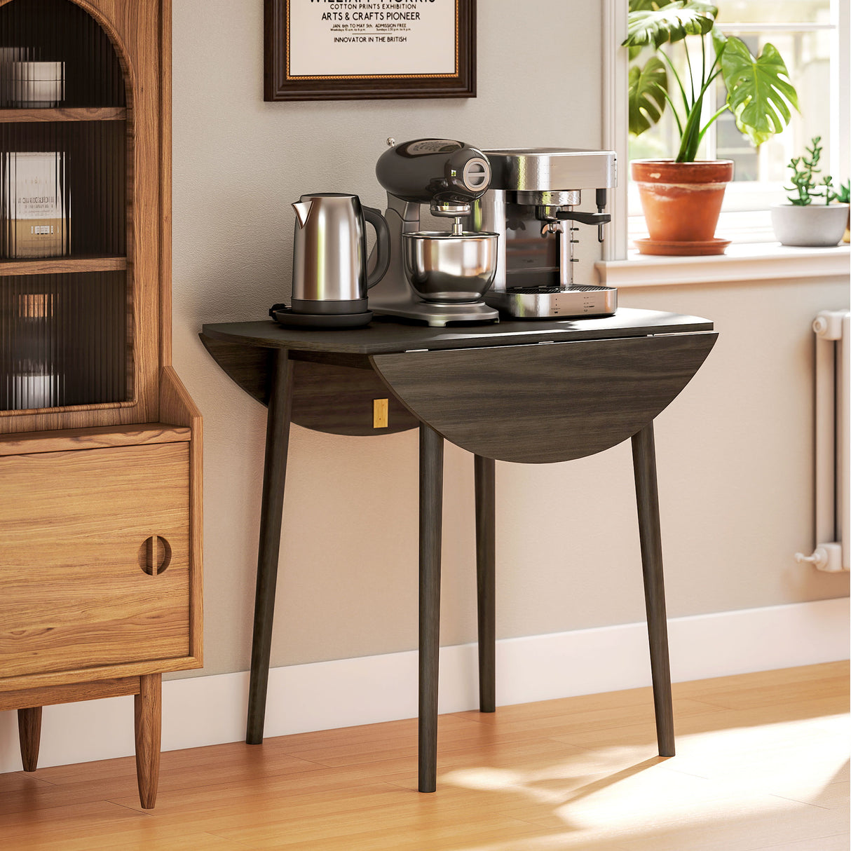 Wooden Folding Drop Leaf Dining Table Round for 4 People - Velmora