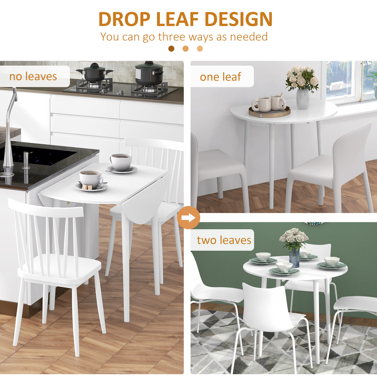 Wooden Folding Drop Leaf Dining Table Round for 4 People - Velmora