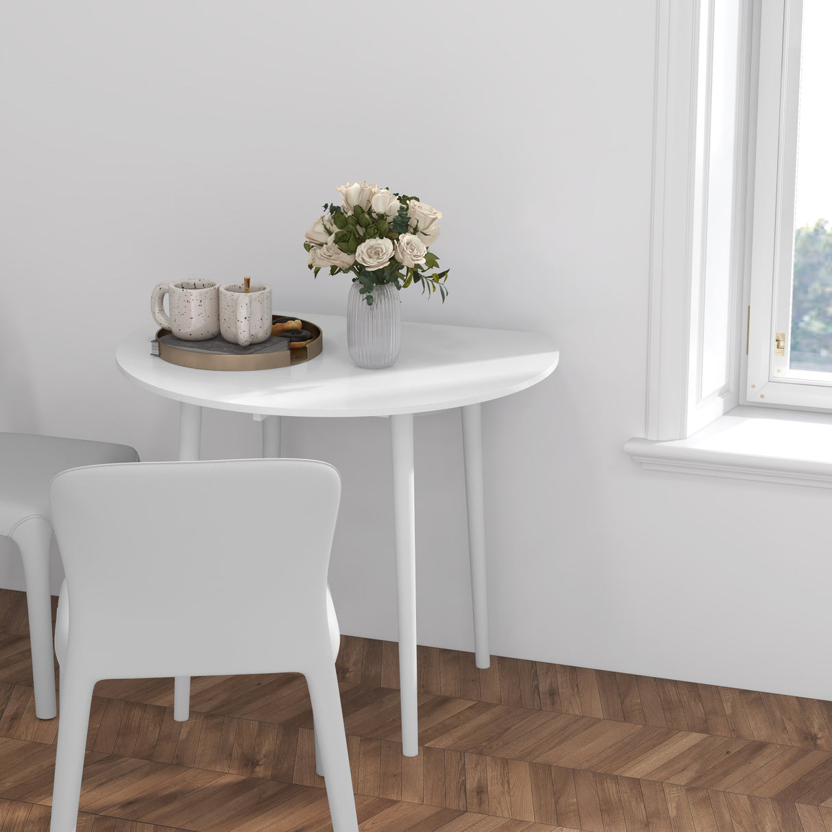 Wooden Folding Drop Leaf Dining Table Round for 4 People - Velmora
