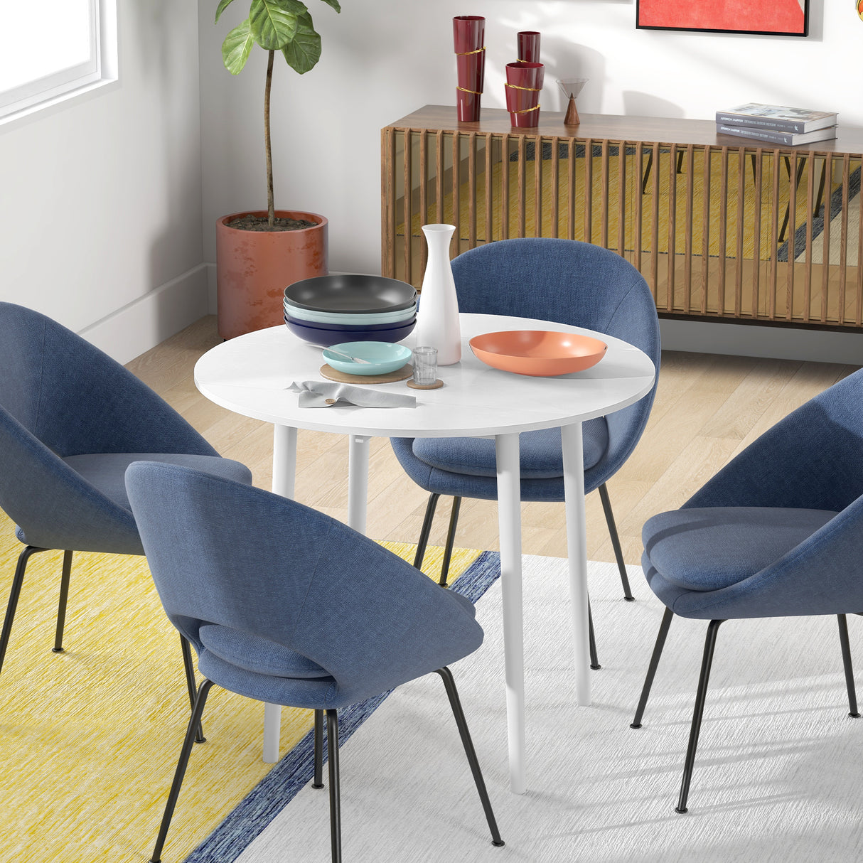 Wooden Folding Drop Leaf Dining Table Round for 4 People - Velmora