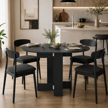 Wooden Folding Drop Leaf Dining Table Round for Small Space 2 to 4 People - Velmora