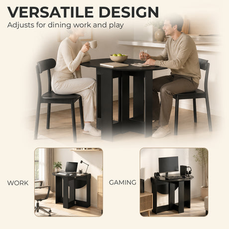 Wooden Folding Drop Leaf Dining Table Round for Small Space 2 to 4 People - Velmora