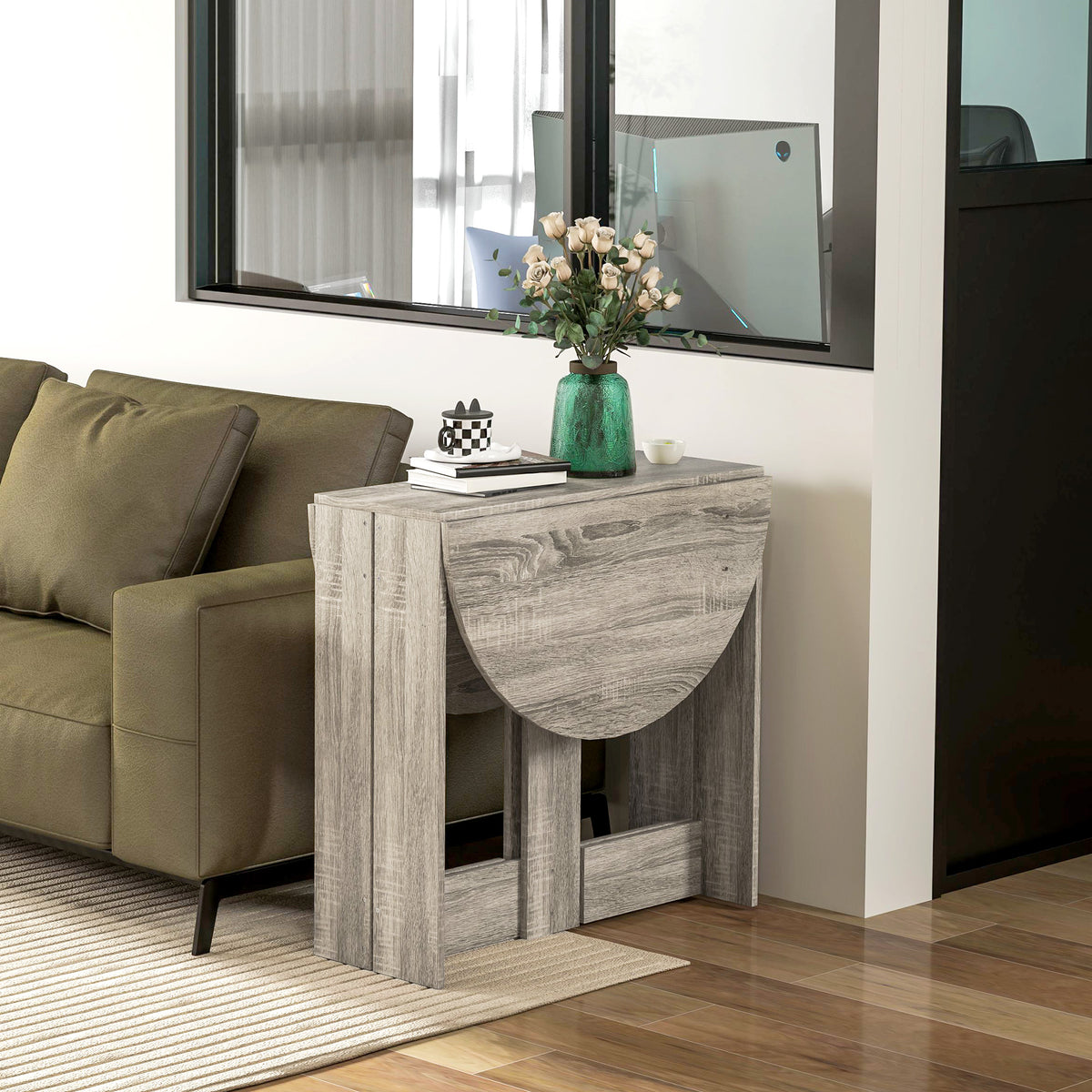 Wooden Folding Drop Leaf Dining Table Round for Small Space 2 to 4 People - Velmora
