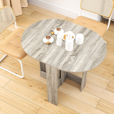 Wooden Folding Drop Leaf Dining Table Round for Small Space 2 to 4 People - Velmora