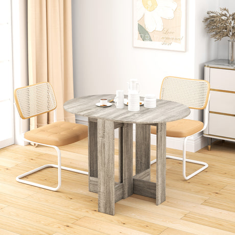 Wooden Folding Drop Leaf Dining Table Round for Small Space 2 to 4 People - Velmora