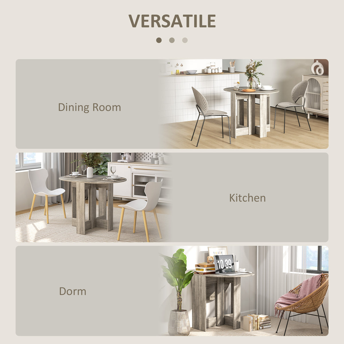 Wooden Folding Drop Leaf Dining Table Round for Small Space 2 to 4 People - Velmora