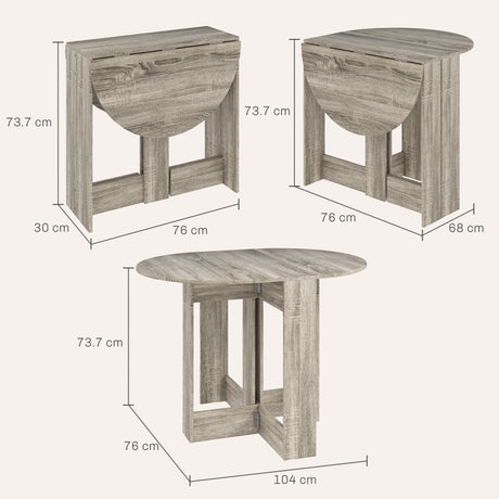 Wooden Folding Drop Leaf Dining Table Round for Small Space 2 to 4 People - Velmora