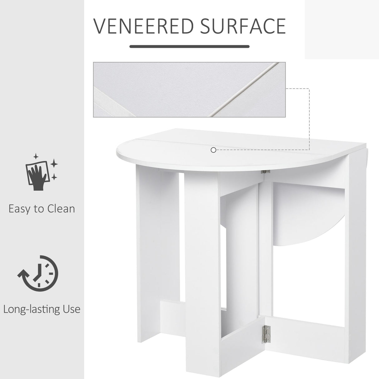 Wooden Folding Drop Leaf Dining Table Round for Small Space 2 to 4 People - Velmora