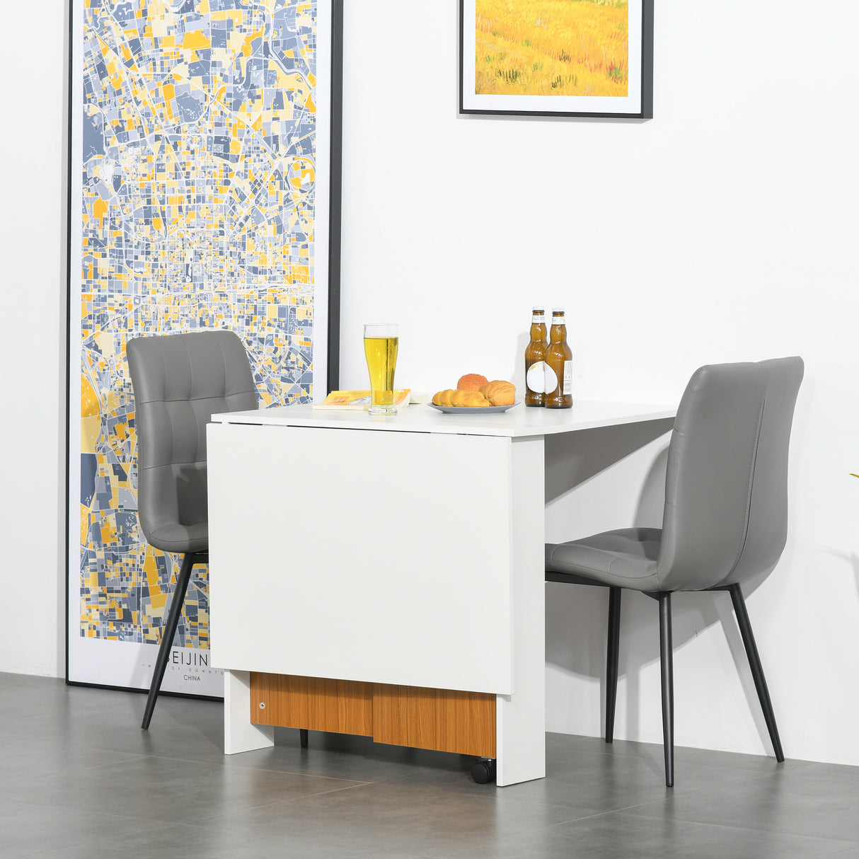 Wooden Folding Drop Leaf Dining Table With Casters - Velmora