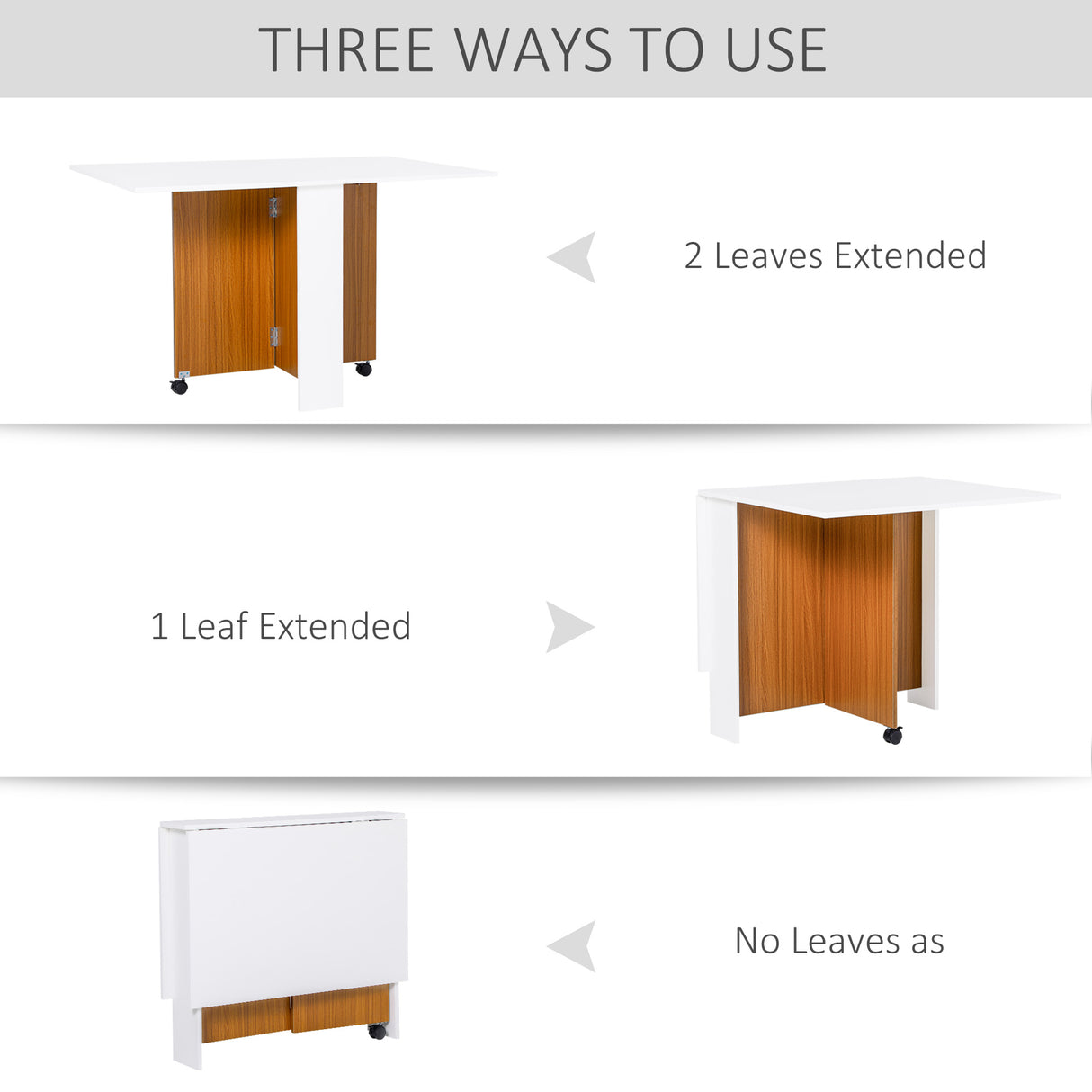 Wooden Folding Drop Leaf Dining Table With Casters - Velmora