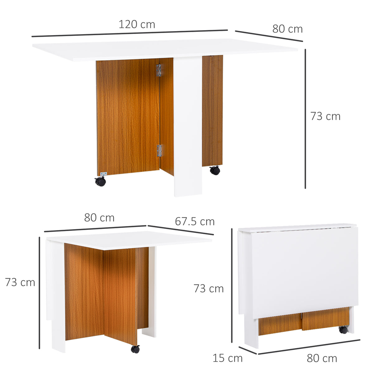 Wooden Folding Drop Leaf Dining Table With Casters - Velmora