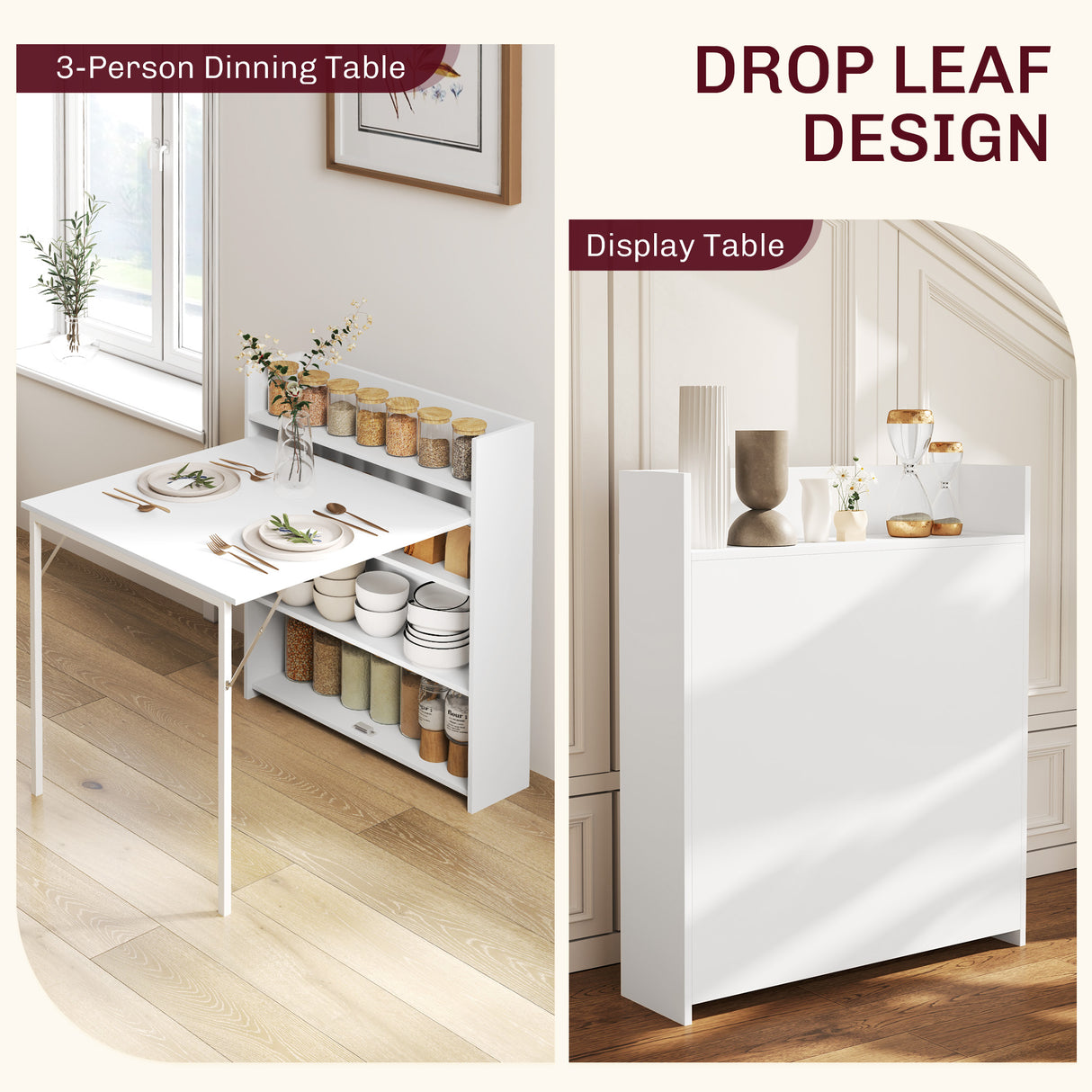 Wooden Folding Drop-Leaf Kitchen Dining Table for 2 People - Velmora