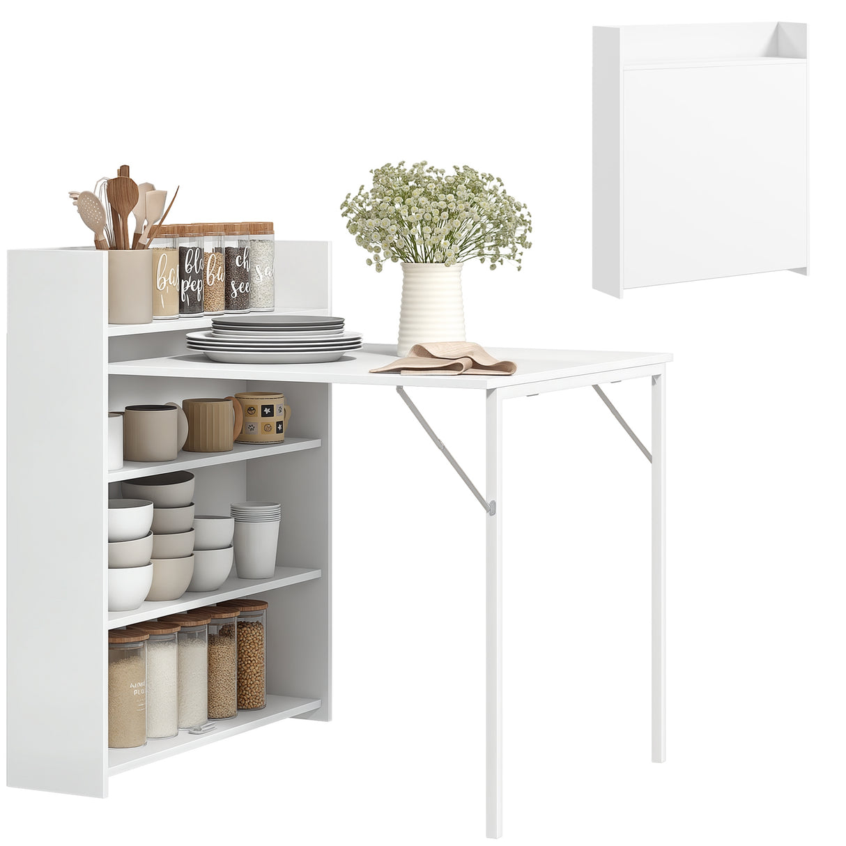 Wooden Folding Drop-Leaf Kitchen Dining Table for 2 People - Velmora