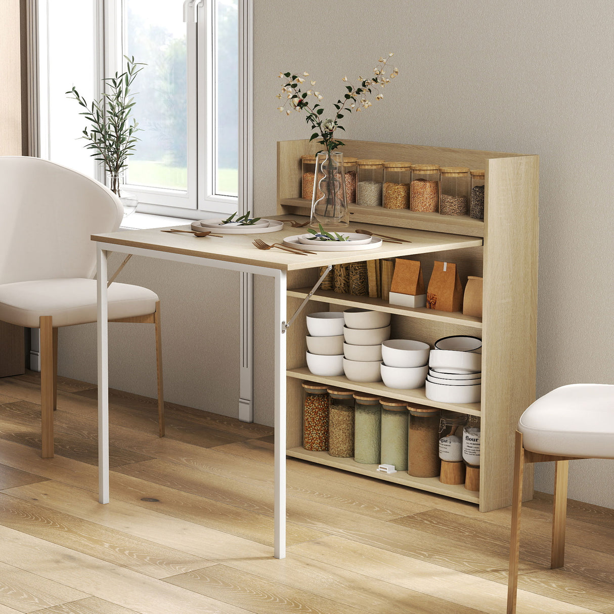 Wooden Folding Drop-Leaf Kitchen Dining Table for 2 People - Velmora