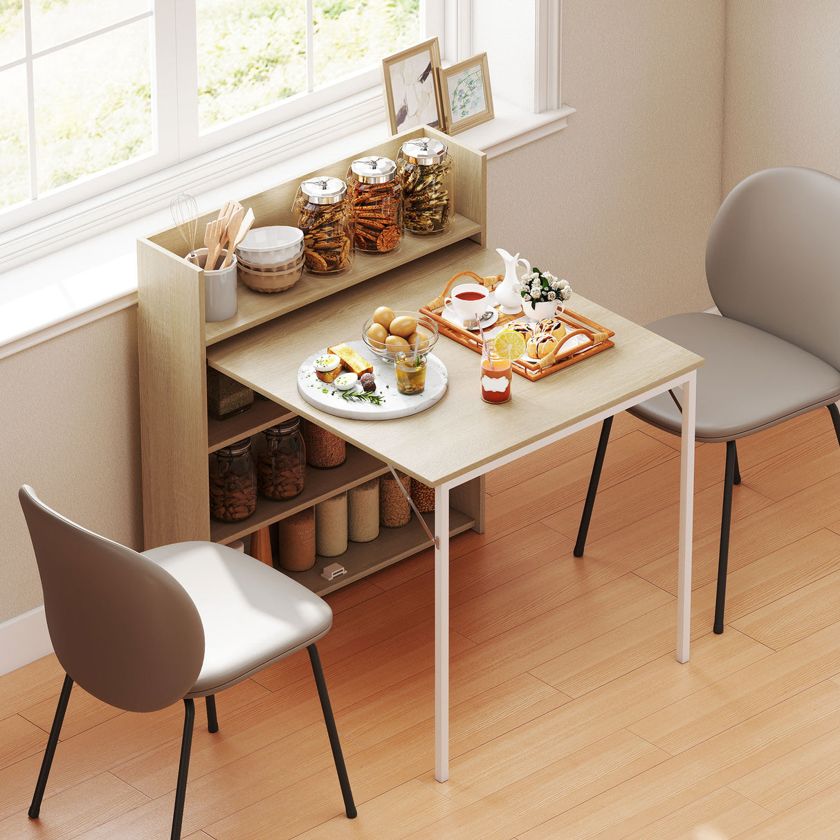Wooden Folding Drop-Leaf Kitchen Dining Table for 2 People - Velmora