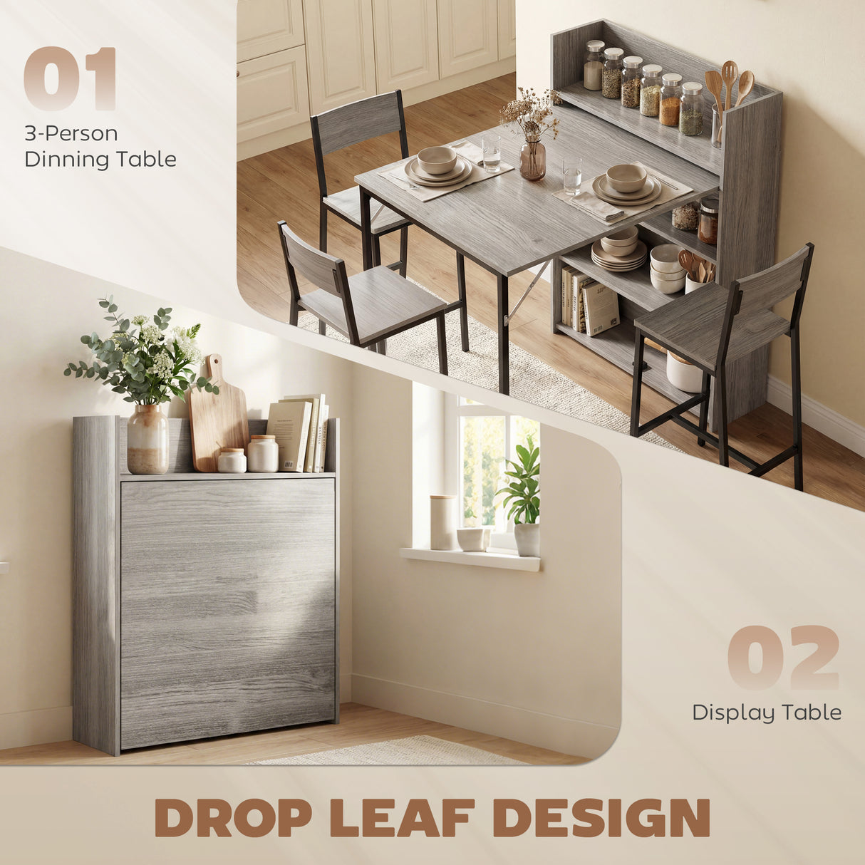 Wooden Folding Drop-Leaf Kitchen Dining Table for 2 People - Velmora