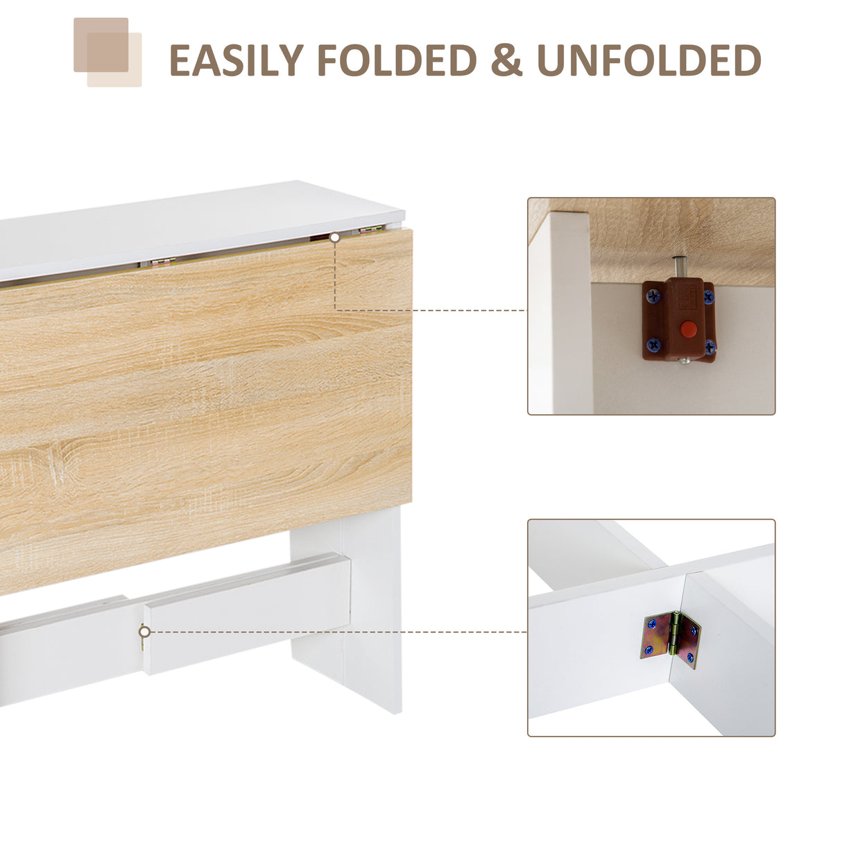Wooden Folding Drop Leaf Kitchen Dining Table Rectangular for 4 to 6 People - Velmora
