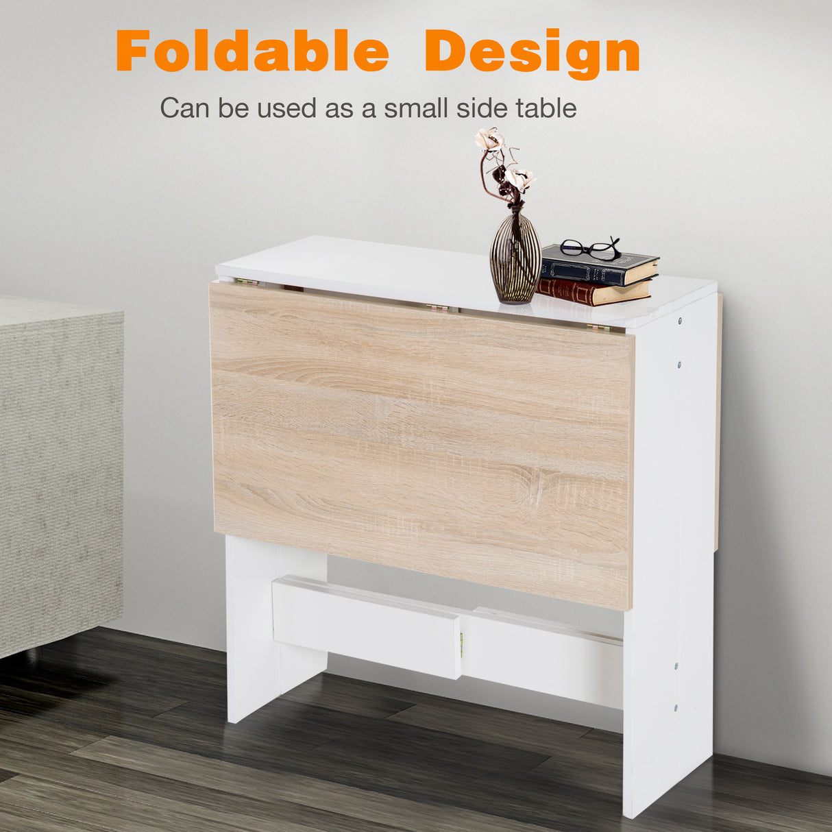 Wooden Folding Drop Leaf Kitchen Dining Table Rectangular for 4 to 6 People - Velmora