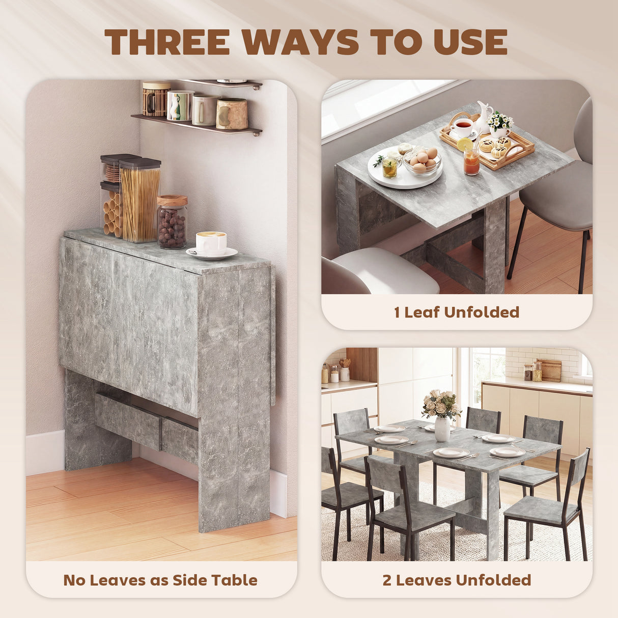 Wooden Folding Drop Leaf Kitchen Dining Table Rectangular for 4 to 6 People - Velmora