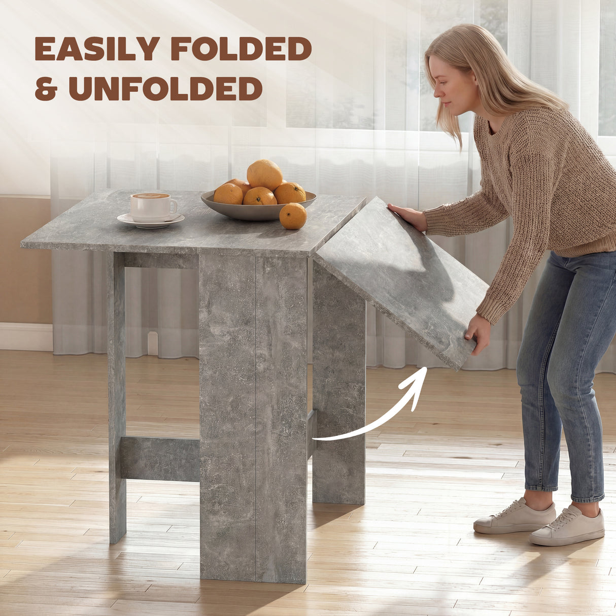 Wooden Folding Drop Leaf Kitchen Dining Table Rectangular for 4 to 6 People - Velmora