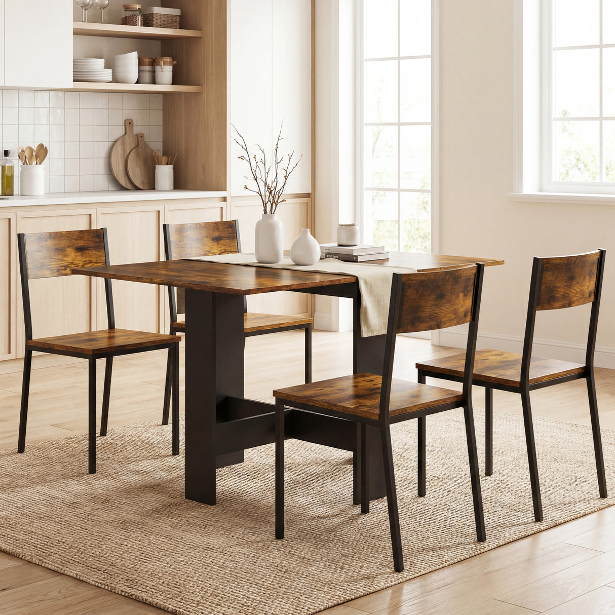 Wooden Folding Drop Leaf Kitchen Dining Table Rectangular for 4 to 6 People - Velmora