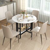 Wooden Folding Rolling Drop Leaf Dining Table 100cm Round With Open Shelf - Velmora