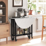 Wooden Folding Rolling Drop Leaf Dining Table 100cm Round With Open Shelf - Velmora
