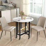 Wooden Folding Rolling Drop Leaf Dining Table 80cm Round With Open Shelf - Velmora