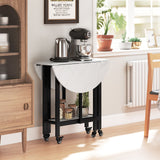 Wooden Folding Rolling Drop Leaf Dining Table 80cm Round With Open Shelf - Velmora