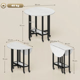 Wooden Folding Rolling Drop Leaf Dining Table 80cm Round With Open Shelf - Velmora