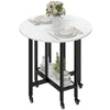 Wooden Folding Rolling Drop Leaf Dining Table 80cm Round With Open Shelf - Velmora