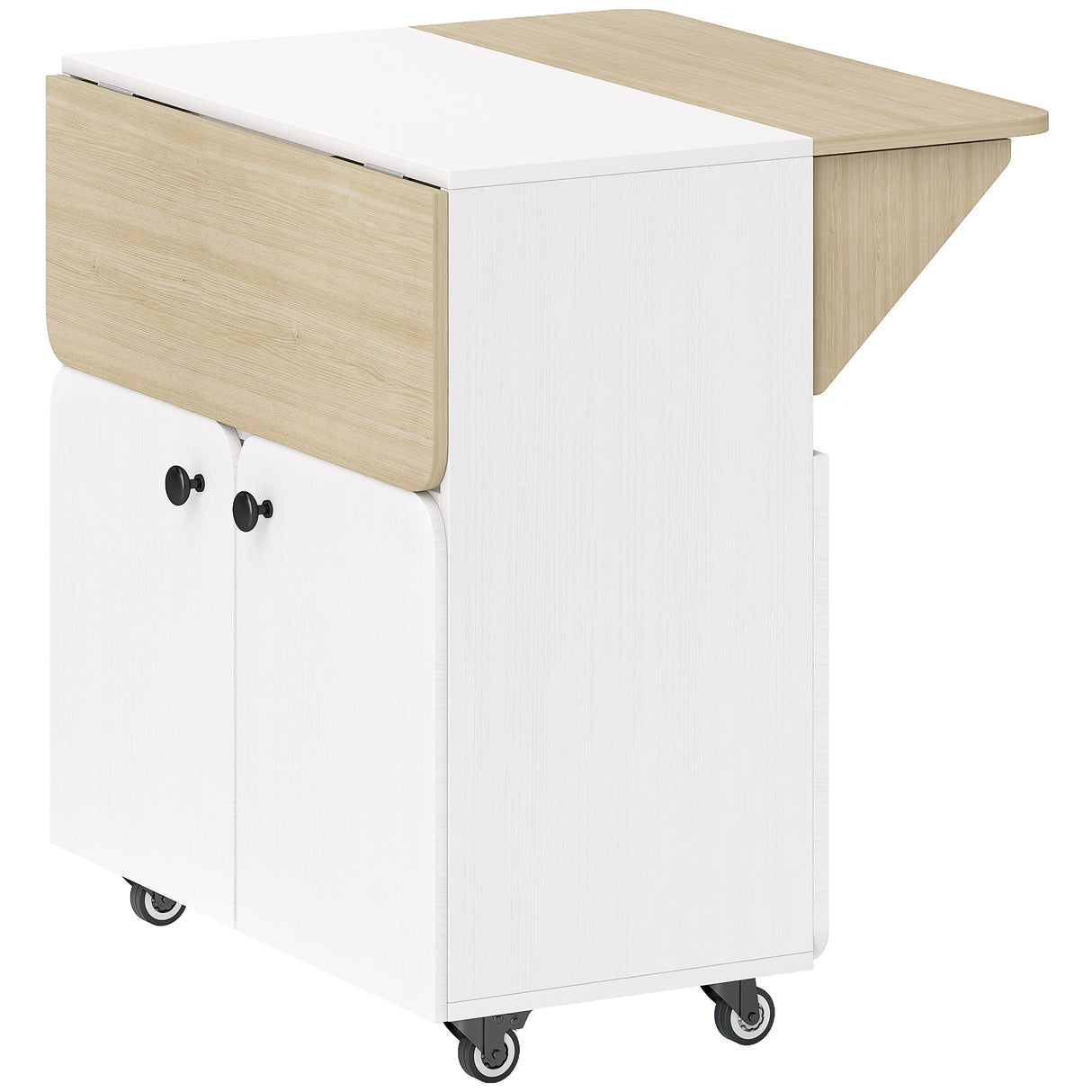 Wooden Folding Rolling Drop Leaf Dining Table With Hidden Shelf - Velmora