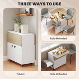 Wooden Folding Rolling Drop Leaf Dining Table With Hidden Shelf - Velmora
