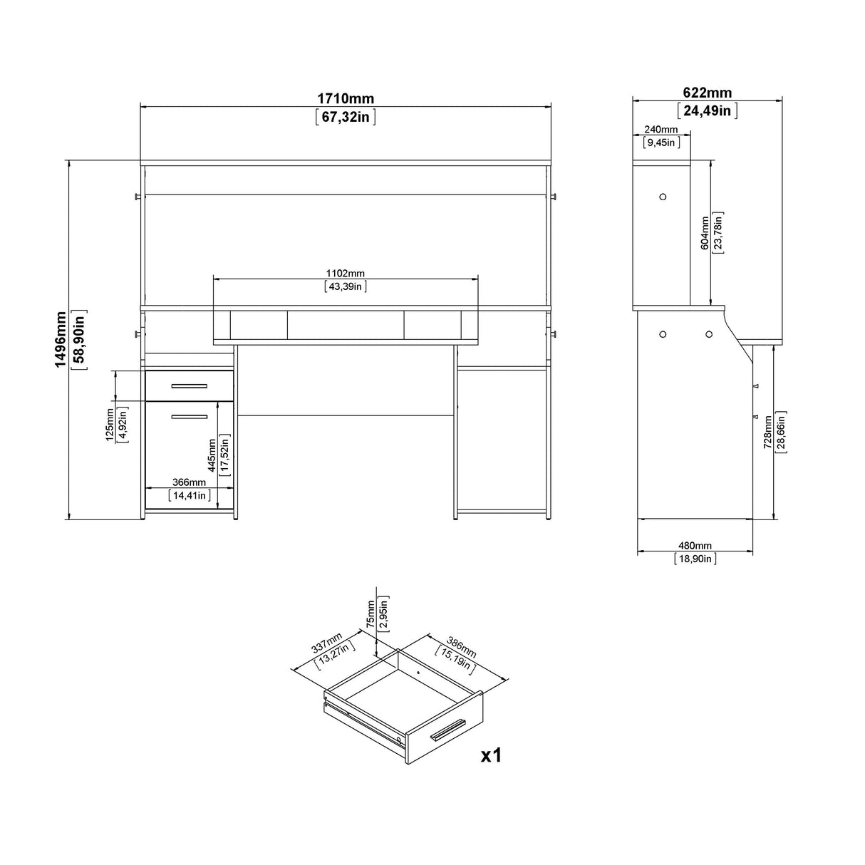 Wooden Gaming Desk With 1 Door And 1 Drawer - Function Plus