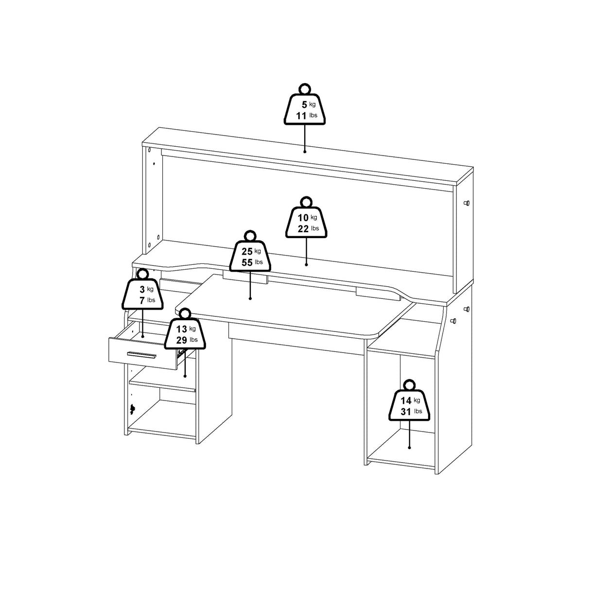 Wooden Gaming Desk With 1 Door And 1 Drawer - Function Plus