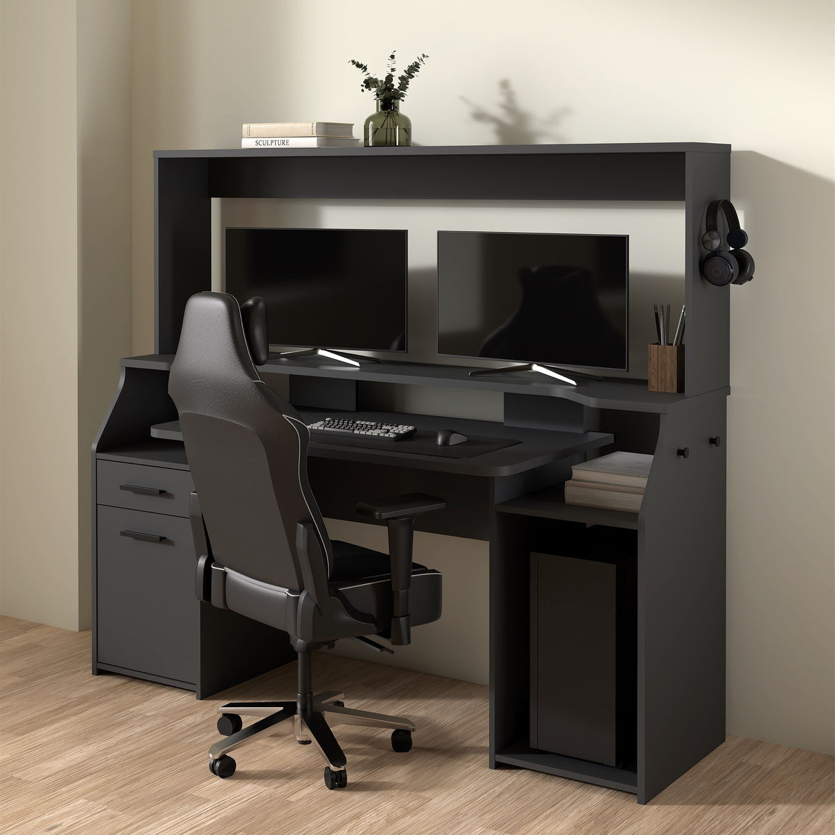 Wooden Gaming Desk With 1 Door And 1 Drawer - Function Plus