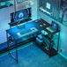 Wooden Gaming Desk 114.5cm Wide L Shaped With LED Lights - Velmora