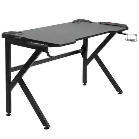 Wooden Gaming Desk 120cm Wide With Cup Holder - Velmora