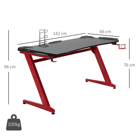 Wooden Gaming Desk 142cm Wide With Cup Holder - Velmora