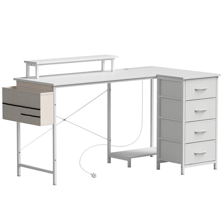 Wooden Gaming Desk 150cm Wide L Shaped With 4 Drawers - Velmora