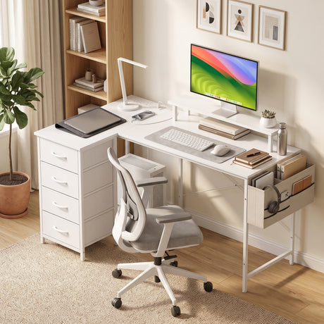 Wooden Gaming Desk 150cm Wide L Shaped With 4 Drawers - Velmora