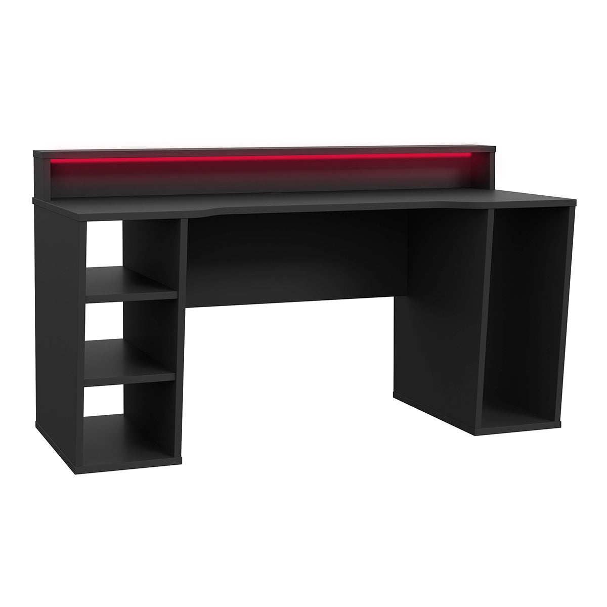Wooden Gaming Desk With 2 Shelves And LED Lights - Tezaur