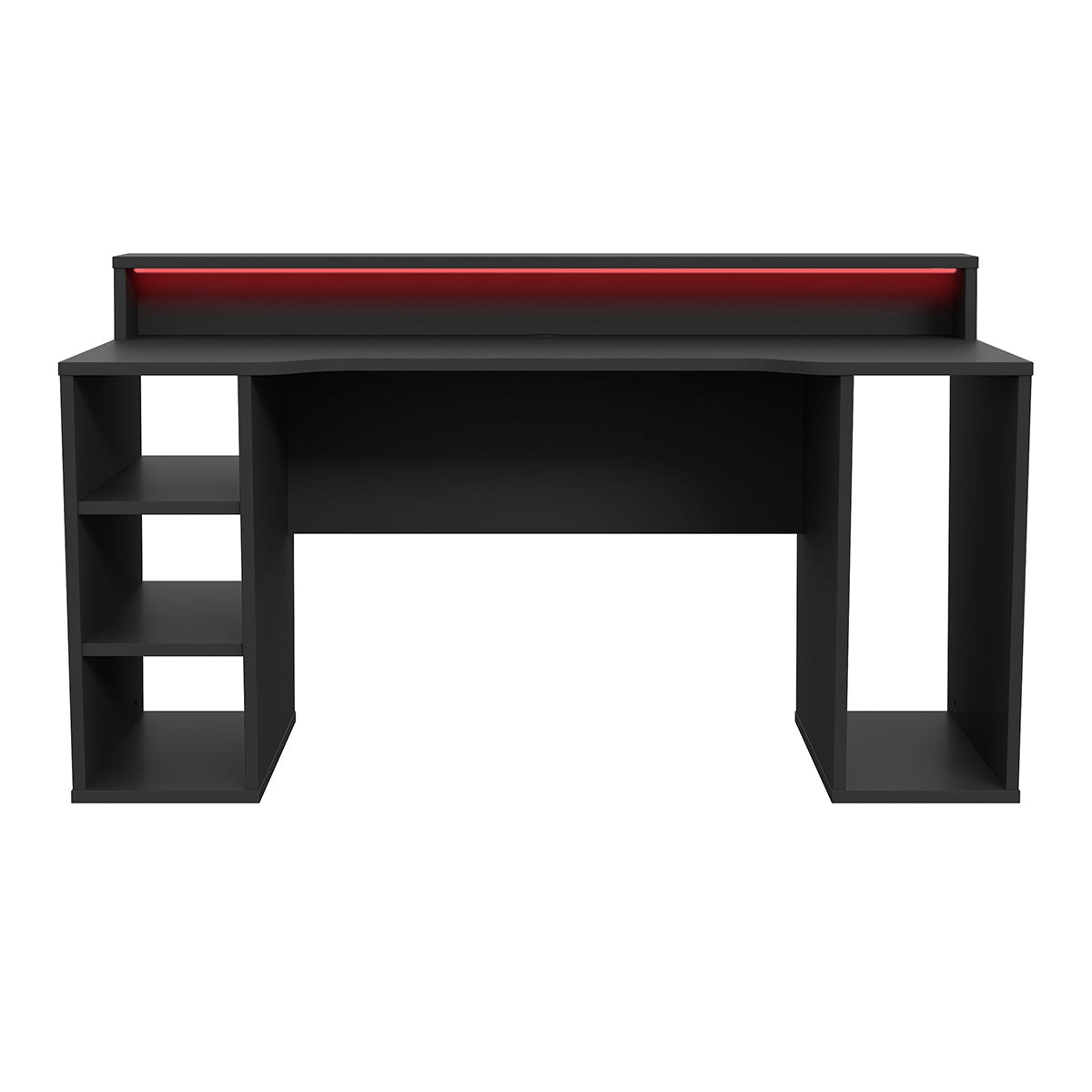 Wooden Gaming Desk With 2 Shelves And LED Lights - Tezaur