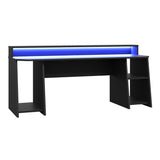 Wooden Gaming Desk With Blue LED Lights - Tezaur