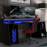 Wooden Gaming Desk With Blue LED Lights - Tezaur