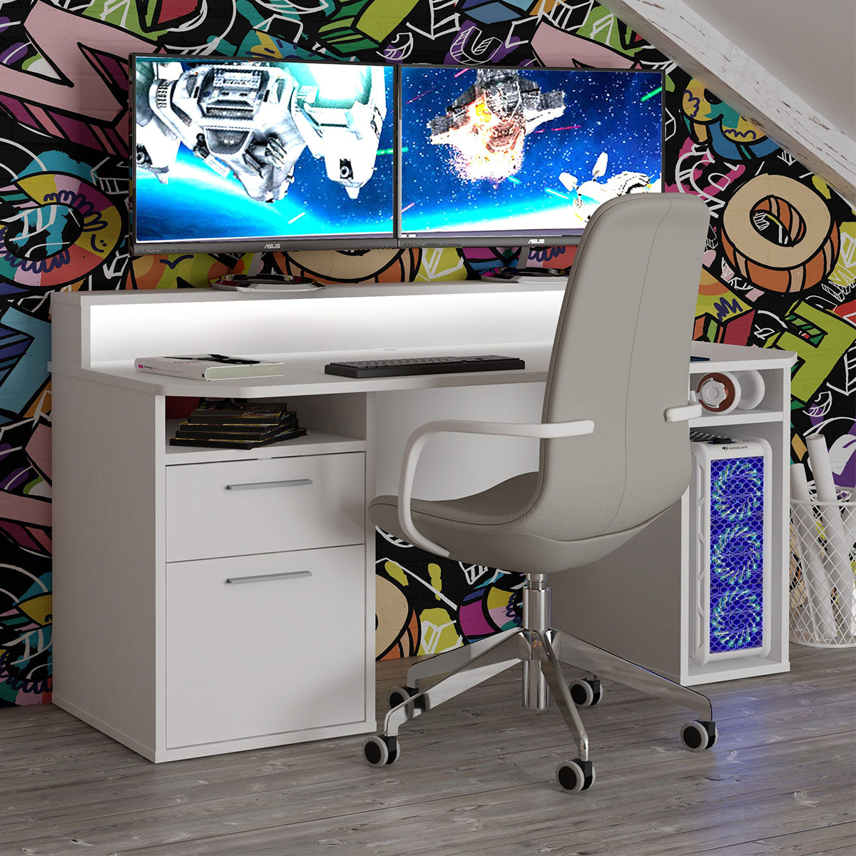 Wooden Gaming Desk With Blue LED - Tezaur