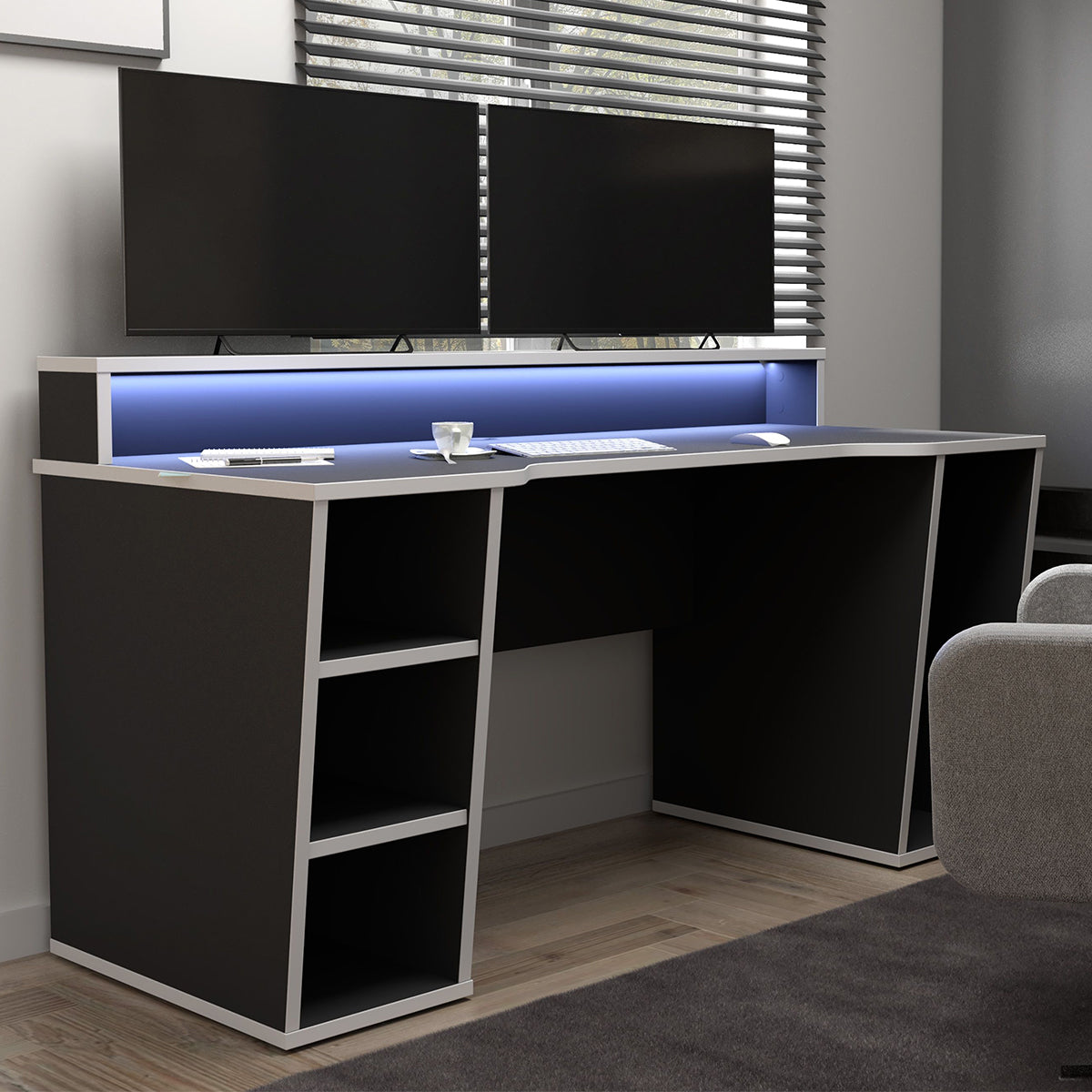 Wooden Gaming Desk With Colour Changing LED - Tezaur