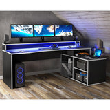 Wooden Gaming Desk in L Shape With Colour Changing LED - Tezaur